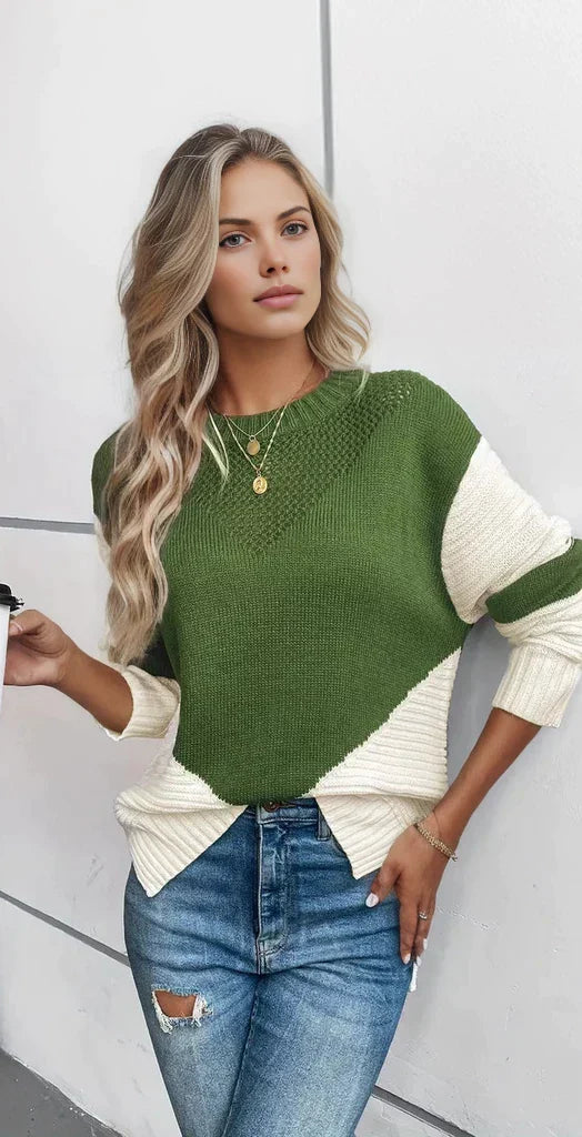 Entspannter Pullover mit Rundhalsausschnitt und Farbblock-Design