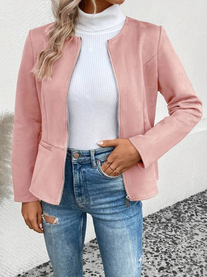 Frauen Herbst Winter Jacke mit Rundhalsausschnitt Casual Look