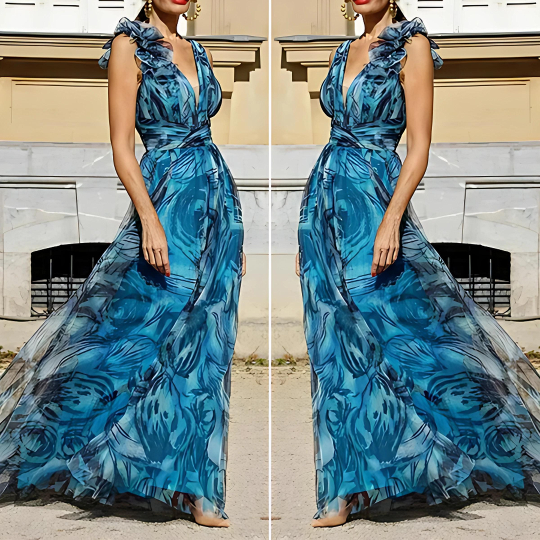 Bohemian Resort Style Pfauenblau Langes Kleid - Debie