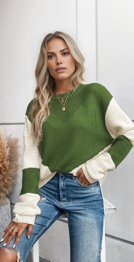 Entspannter Pullover mit Rundhalsausschnitt und Farbblock-Design