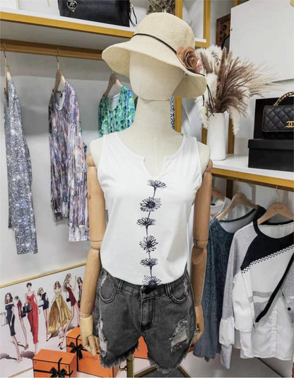 SpringStil® - Weißes ärmelloses Daisy Tank-Top mit gekerbtem Ausschnitt