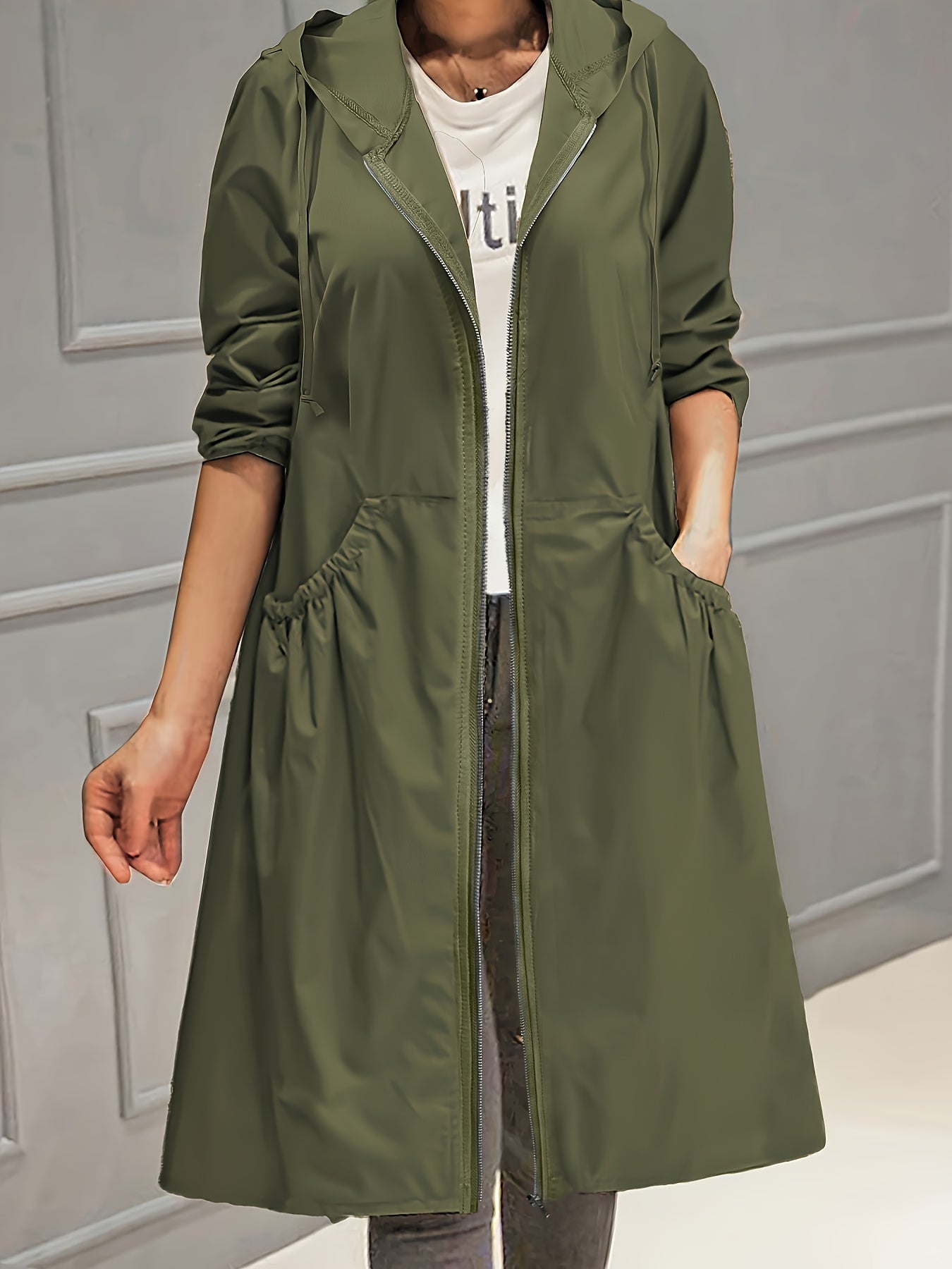 Damen Plus Size Mantel mit durchgehendem Reißverschluss