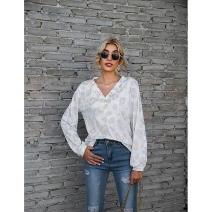 Bluse mit Aufdruck und V-Ausschnitt