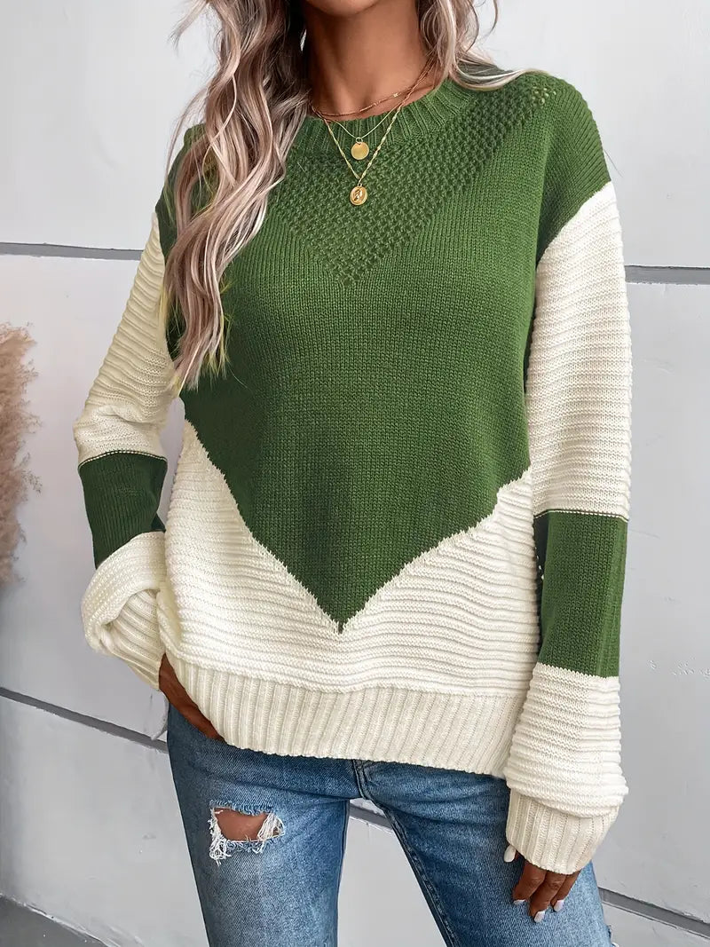 Entspannter Pullover mit Rundhalsausschnitt und Farbblock-Design