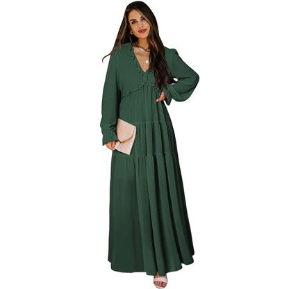 Bianca - Florales Maxikleid in Dunkelgrün