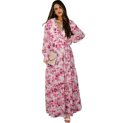 Bianca - Florales Maxikleid in Dunkelgrün