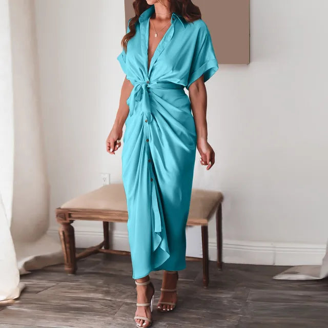 Helena - Beiges Wickelkleid mit Eleganz