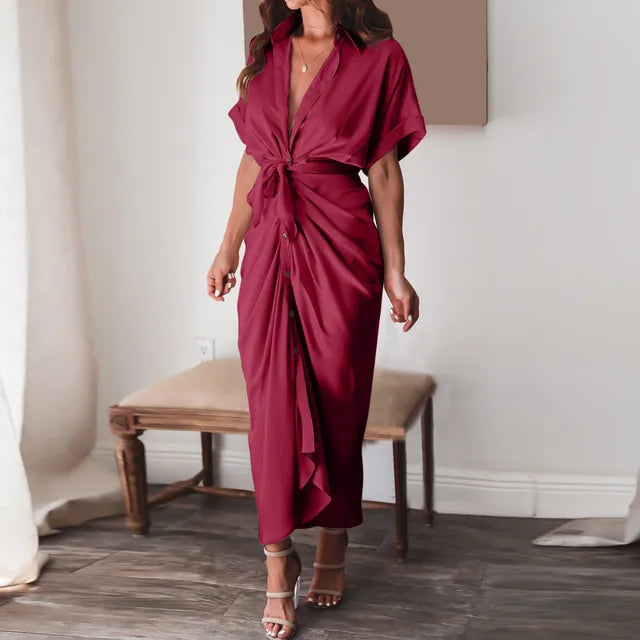 Helena - Beiges Wickelkleid mit Eleganz