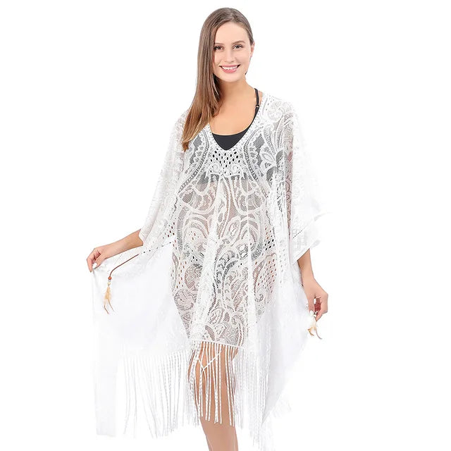 Midnight Palm - Schwarzes Strandkleid mit Fransen