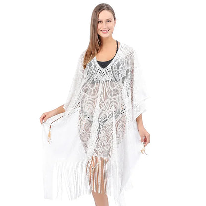 Midnight Palm - Schwarzes Strandkleid mit Fransen