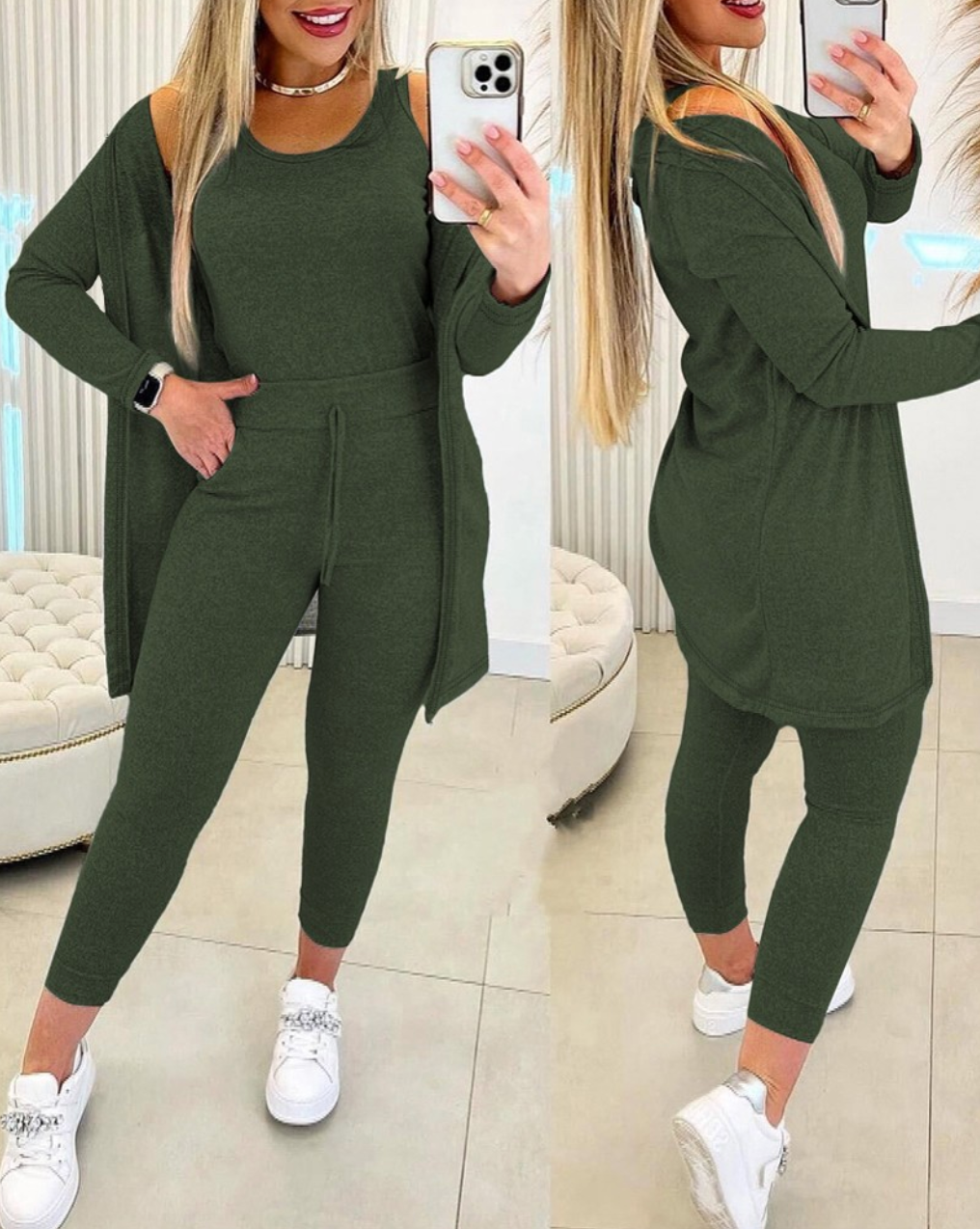 Jella -  3-teiliges set mit rundhals-top, hose und cardigan