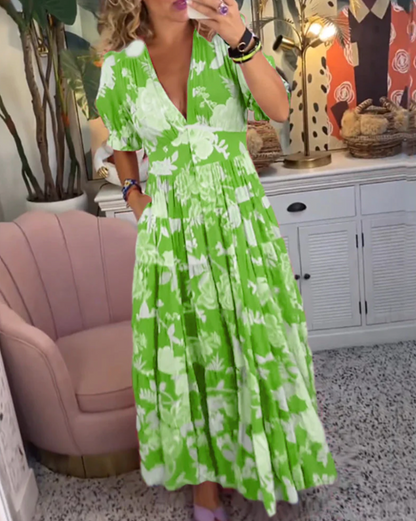 CHIARA VARILO - Elegantes Maxi-Kleid mit Blumenmuster & V-Ausschnitt für den Frühling/Sommer