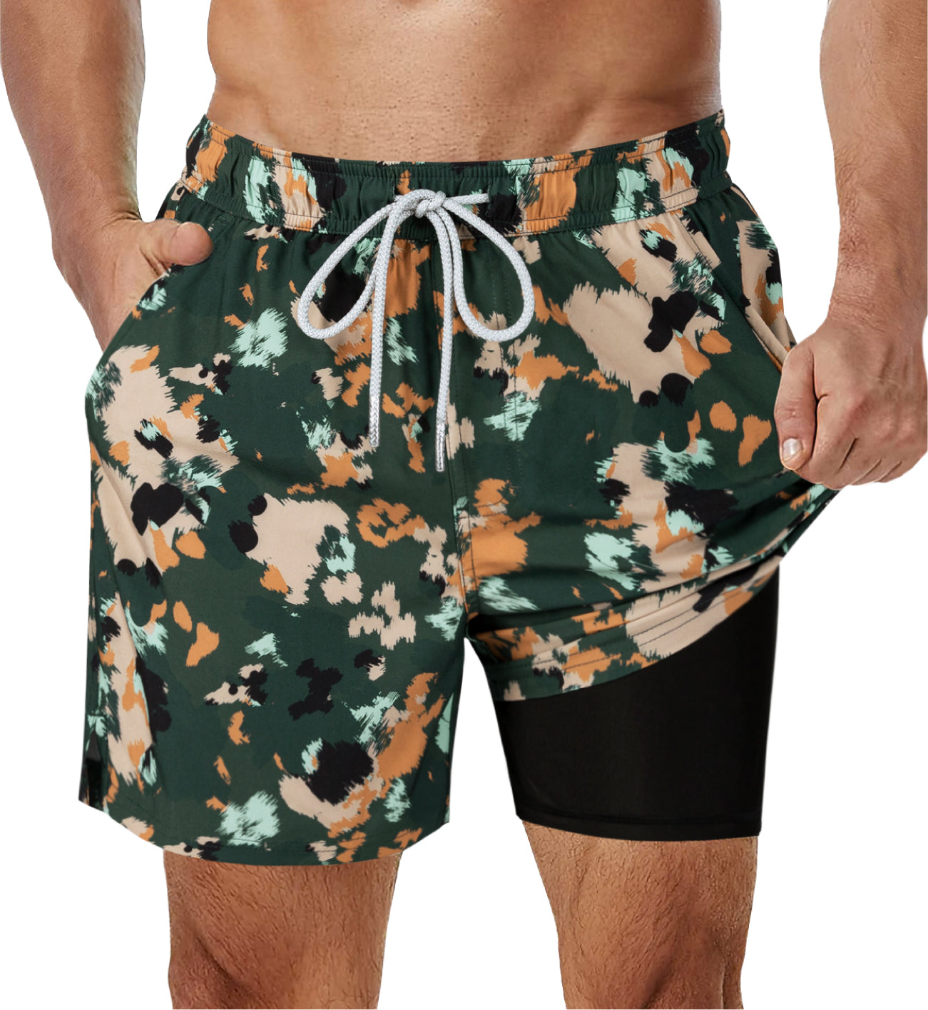 Marineblaue Badeshorts mit lebendigem