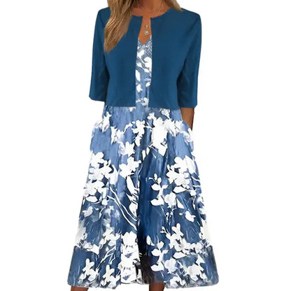 Clara - Königsblaues Kleid mit Blumenakzent