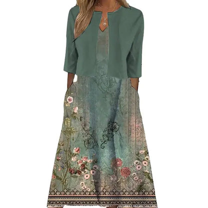 Clara - Königsblaues Kleid mit Blumenakzent