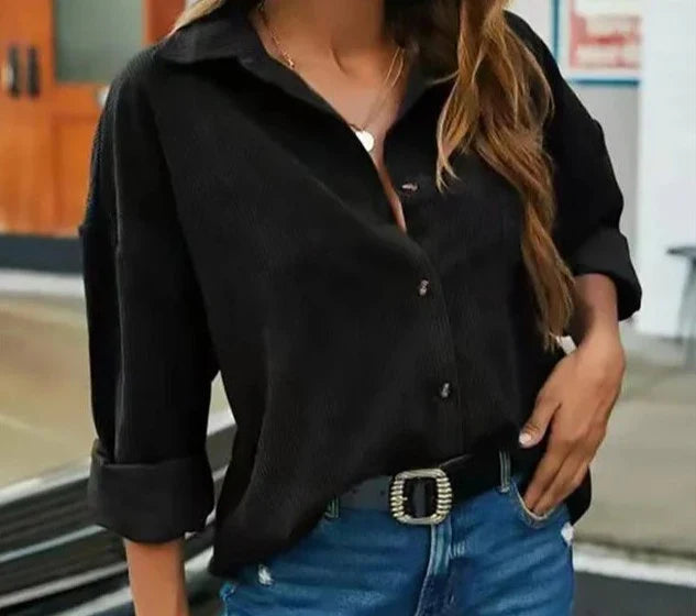 Ida - Olivgrüne Cordbluse in Unifarbe