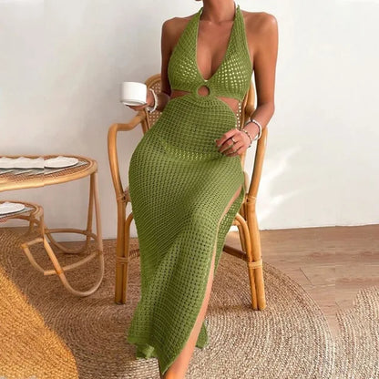 Sahara Glam - Beigefarbenes Häkel-Maxikleid