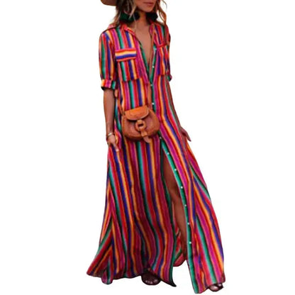Lara - Bunte Streifen Maxikleid