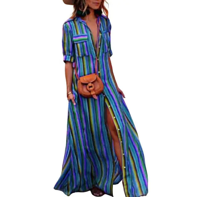 Lara - Bunte Streifen Maxikleid