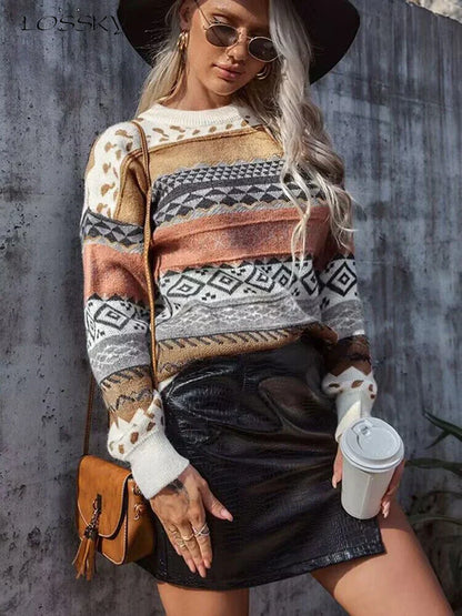 Vintage-Strickpullover mit Streifenmuster