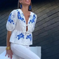 Fiona - Damen Kurzarm Bluse mit Blumendruck