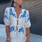 Fiona - Damen Kurzarm Bluse mit Blumendruck