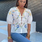 Fiona - Damen Kurzarm Bluse mit Blumendruck