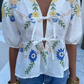 Fiona - Damen Kurzarm Bluse mit Blumendruck