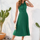 Carla - Schwarzes Plisseekleid mit Halterneck