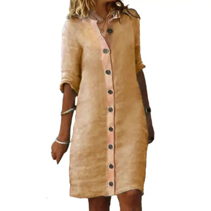 Elena - Weißes Button-Down Leinenkleid