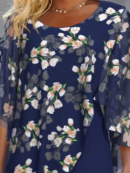 Abby | Geblümtes Chiffon-Kleid in H-Linie