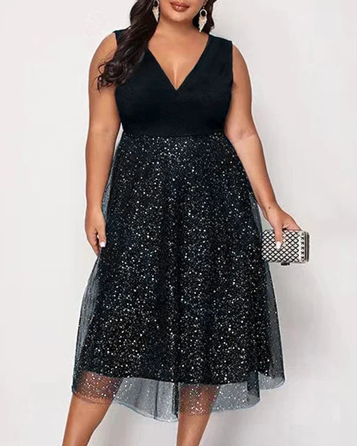 Isabella - Schwarz Glitzerndes Sommerkleid