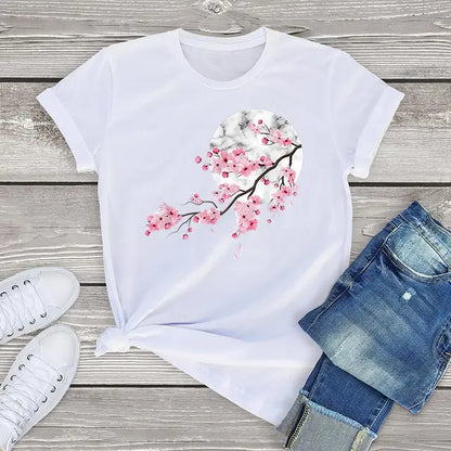 Julia - Schwarzes Kirschblüten-T-Shirt