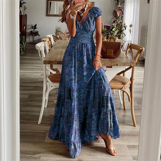 Amelie - Elegantes Maxikleid in Blautönen