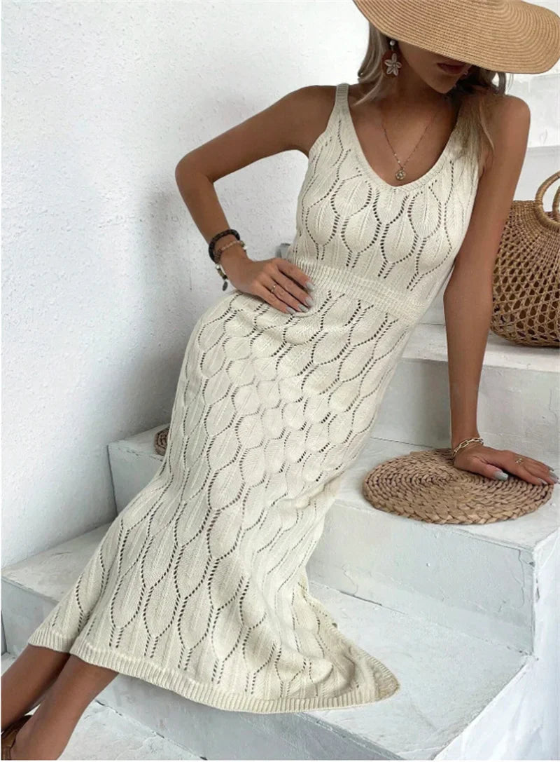 Marlene - Beige Häkel-Strandkleid
