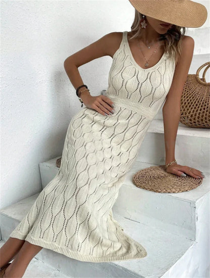 Marlene - Beige Häkel-Strandkleid