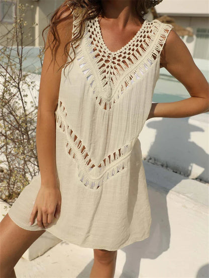 Lara - Weißes Häkel-Detail Kleid