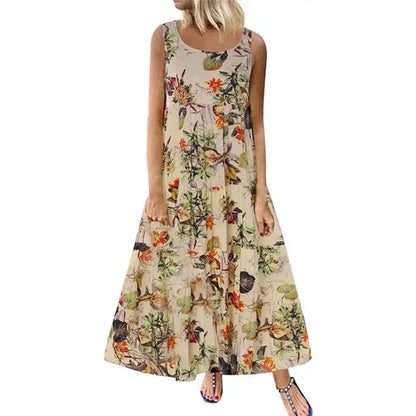 Elisa - Beigefarbenes Maxikleid mit Blumenprint