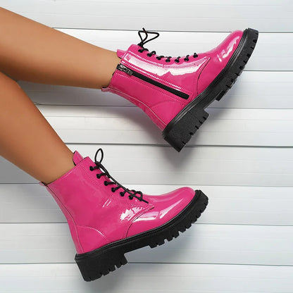 Exid | Heiße rosa leder plateau-stiefeletten