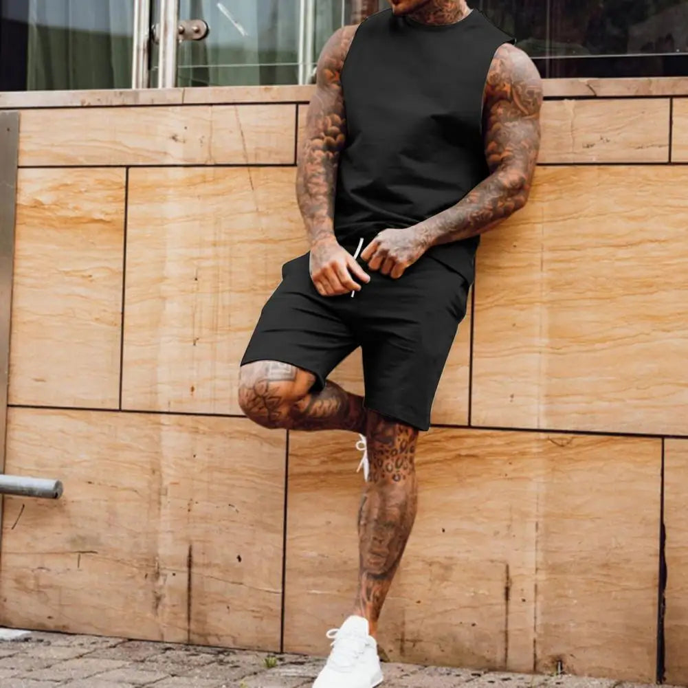 Schwarzes Athletik-Tanktop und Shorts Set für Herren – Modern und Funktional