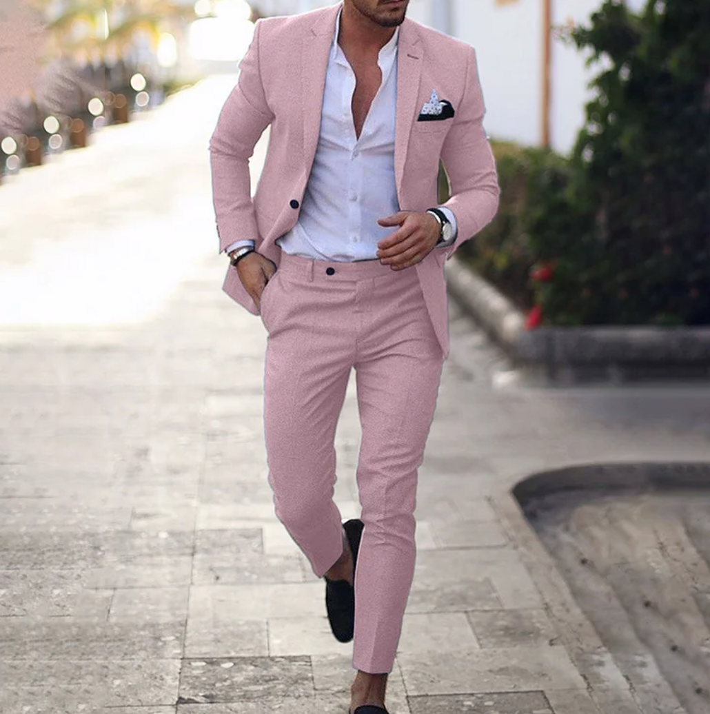 Business Outfit für Herren mit Blazer rosa und Hose