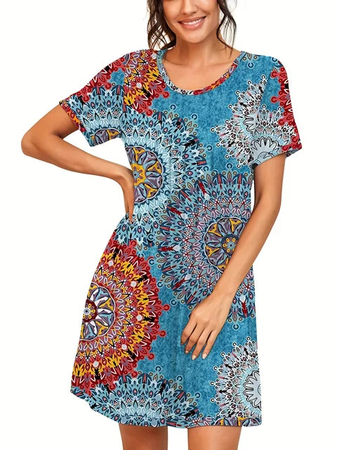 Julia - Florales Tunikakleid in Schwarz