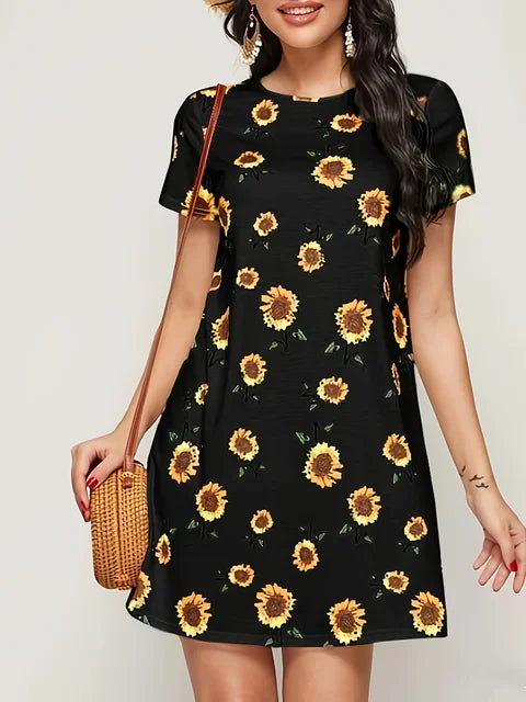 Julia - Florales Tunikakleid in Schwarz