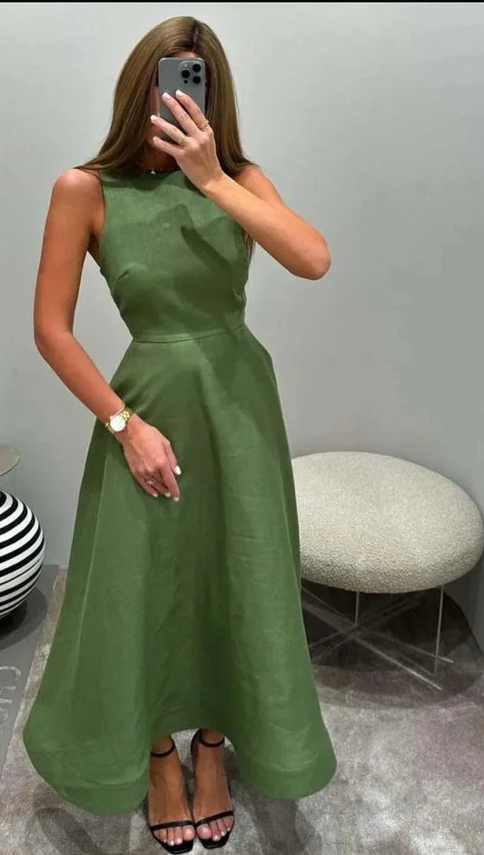 Isla - Grünes Maxi Leinenkleid