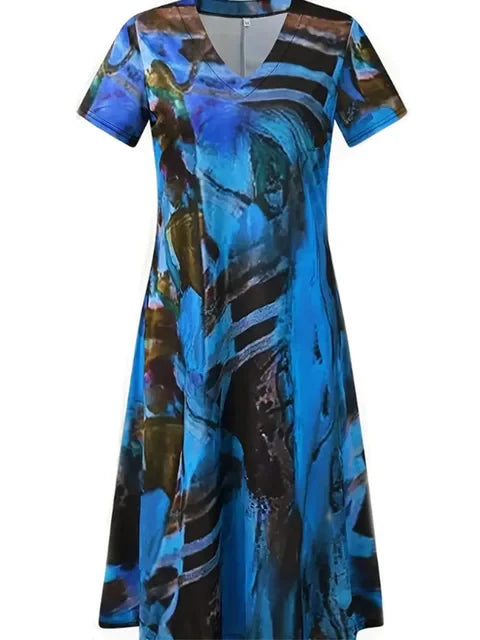 Marlene - Abstraktes Aquarellkleid in Blau