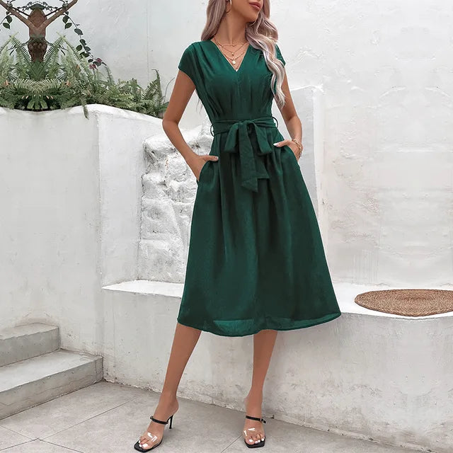 Sophie - Schwarzes Midi-Wickelkleid