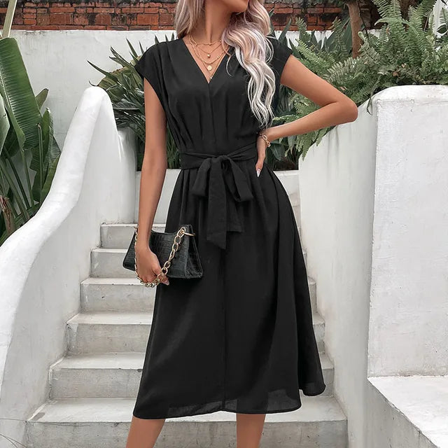 Sophie - Schwarzes Midi-Wickelkleid