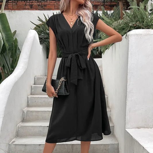 Sophie - Schwarzes Midi-Wickelkleid