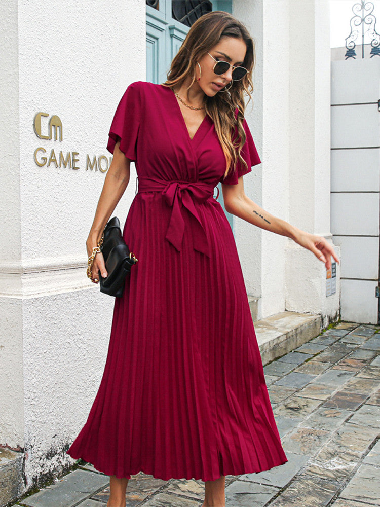 Rot festliches Wickelkleid Lang für Damen