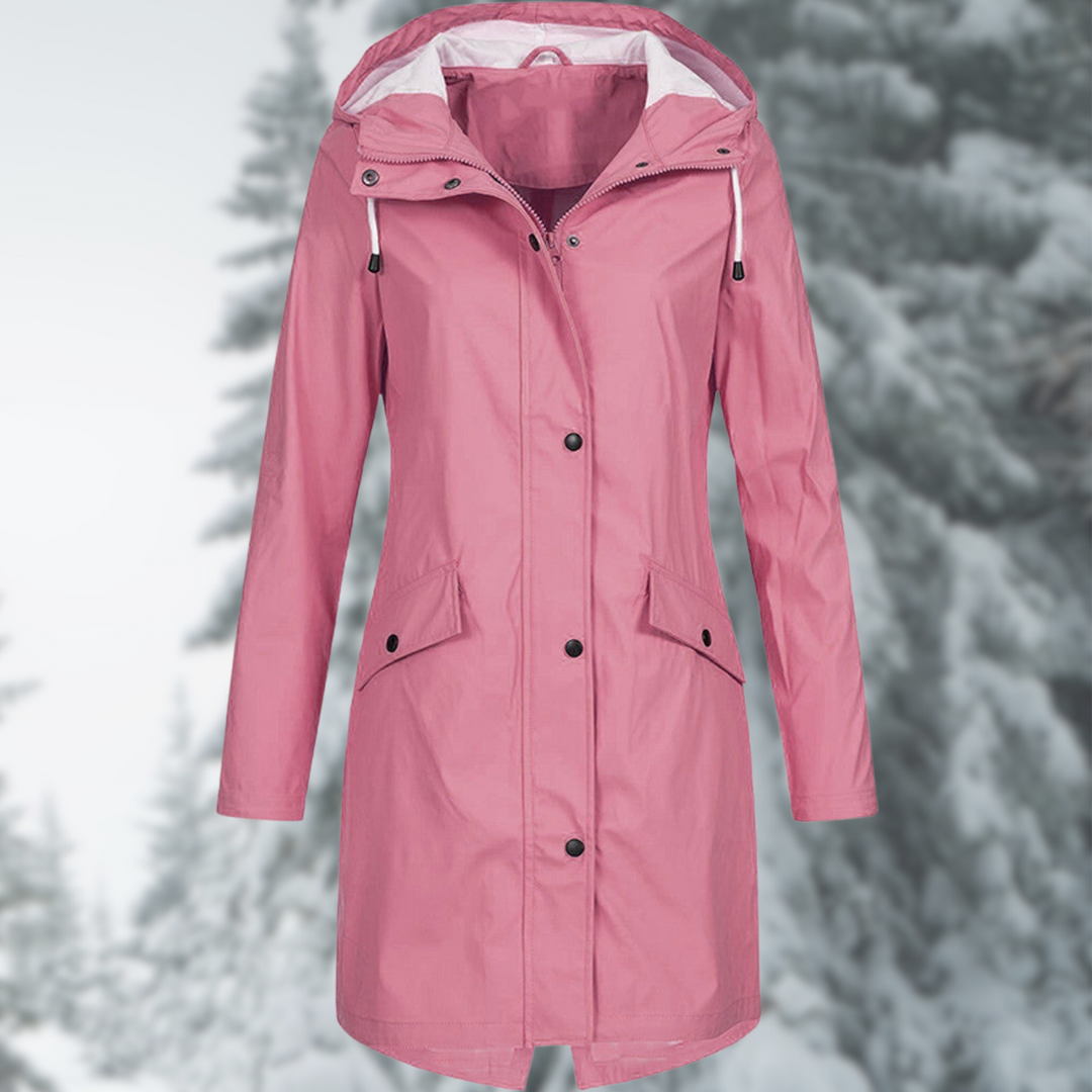 Ein langer, stilvoller Regenmantel, der wasserdicht ist